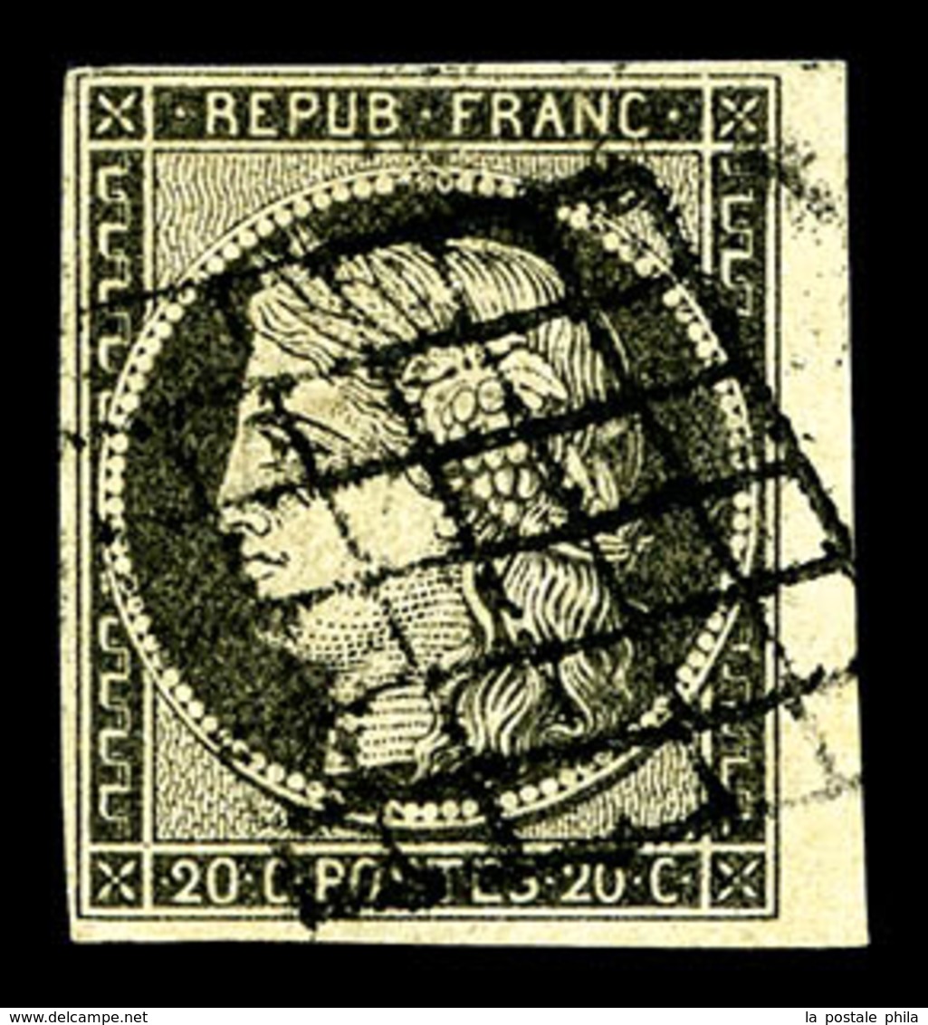 O N°3c, 20c Gris-noir, Petit Bord De Feuille Latéral, TTB (signé Brun/certificat)  Qualité: O  Cote: 520 Euros - 1849-1850 Cérès