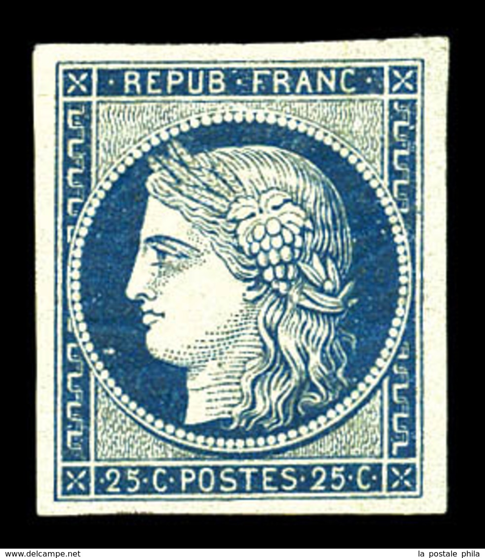 * N°4a, 25c Bleu Foncé, Quatre Belles Marges, Pelurage Au Verso, Très Belle Présentation (certificats)  Qualité: *  Cote - 1849-1850 Ceres