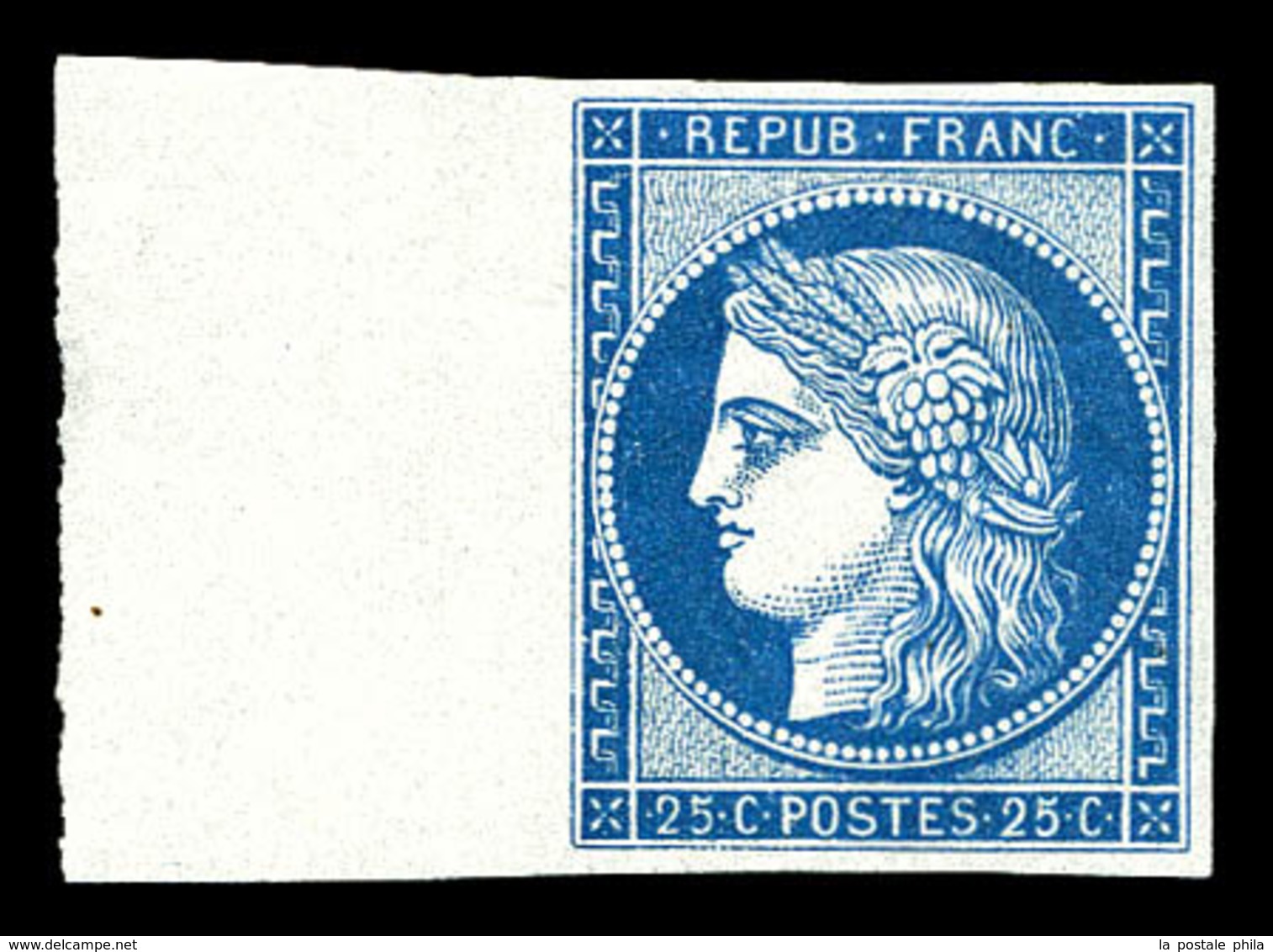 ** N°4d, 25c Bleu Impression De 1862 Bord De Feuille Latéral, Fraîcheur Postale, SUPERBE (certificat)   Qualité: ** - 1849-1850 Ceres