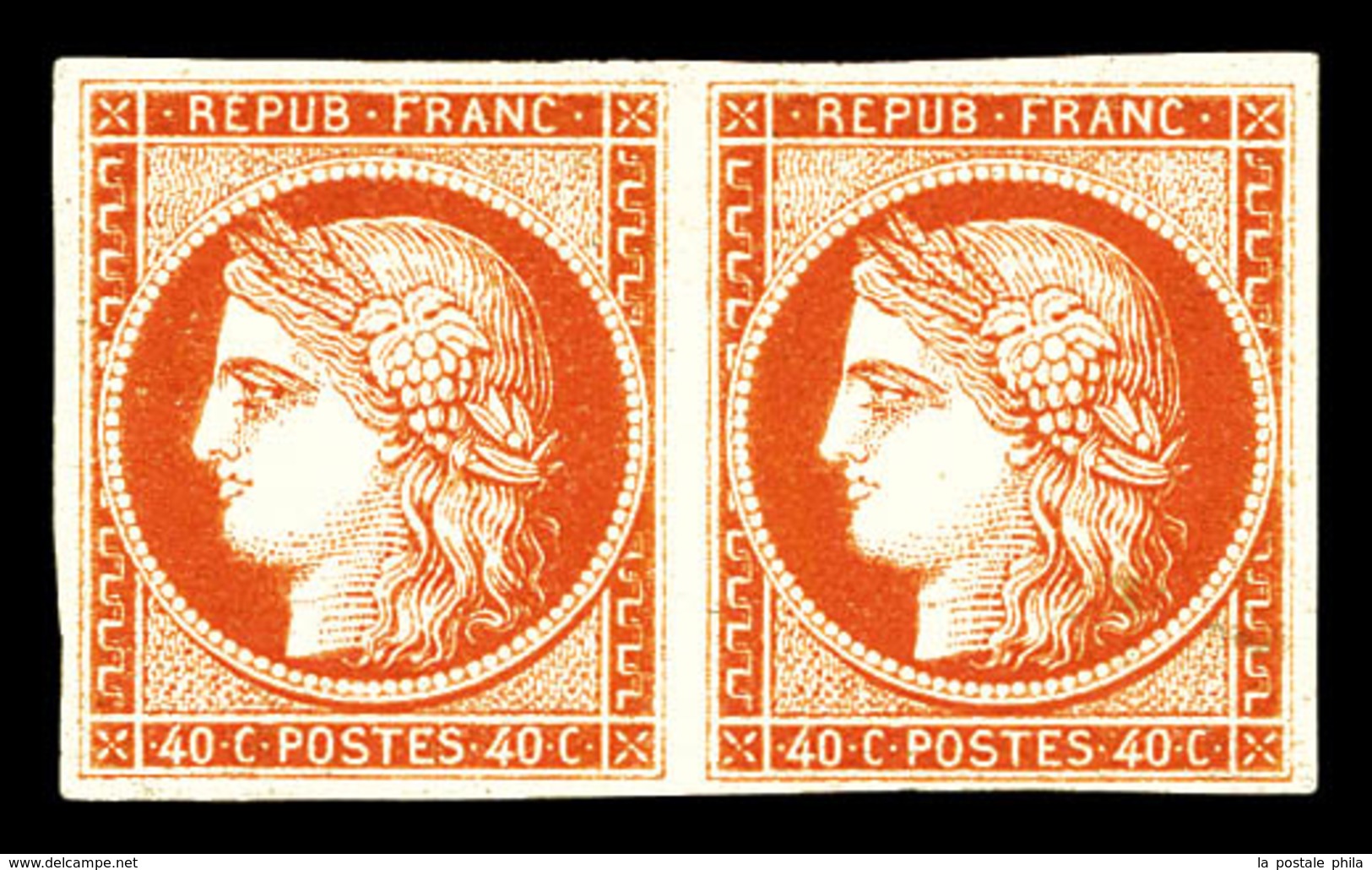 * N°5A, 40c Orange Foncé En Paire Horizontale, Frais. R.R. (certificat)  Qualité: *  Cote: 7600 Euros - 1849-1850 Ceres