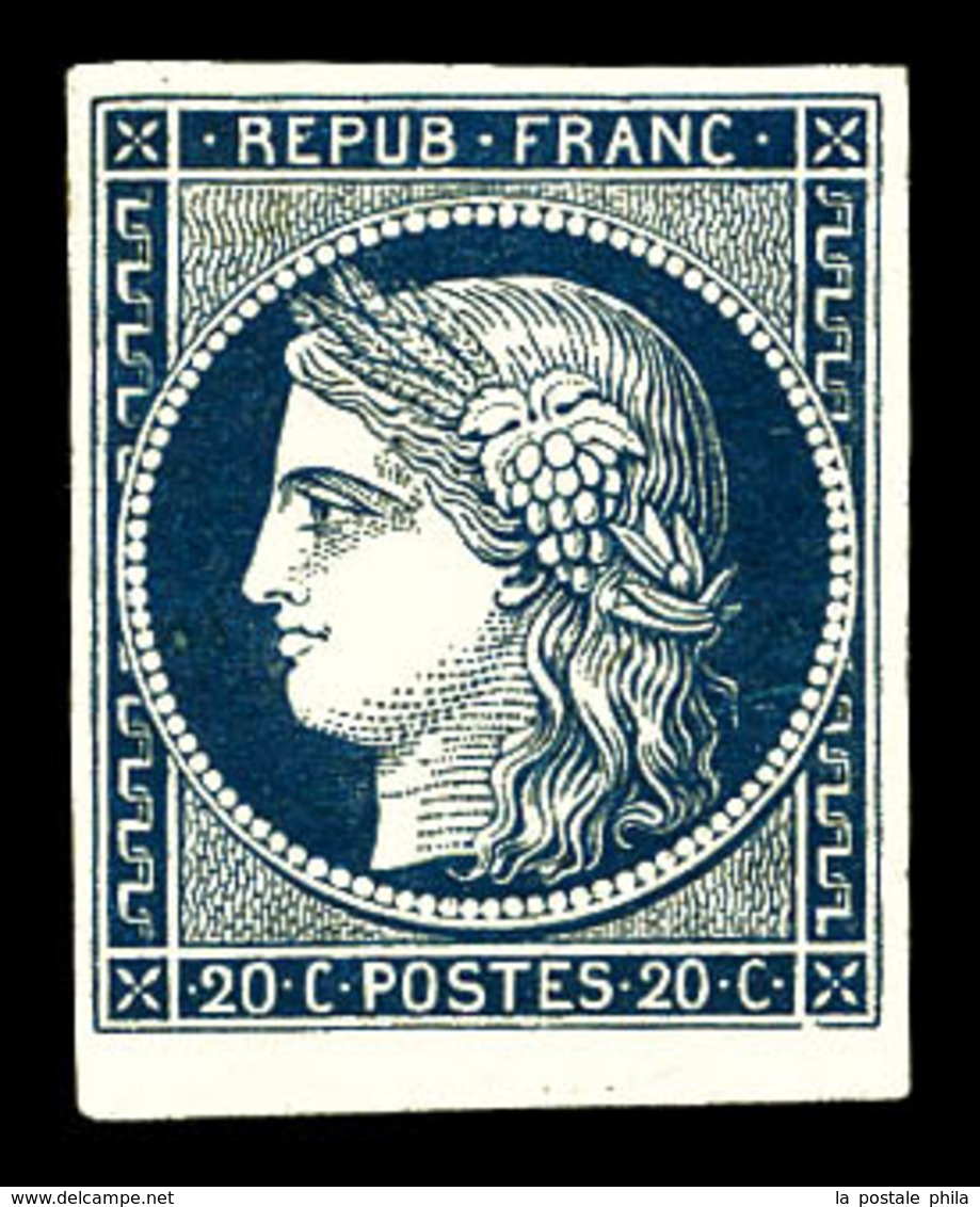 * N°8a, Non émis, 20c Bleu Foncé Bdf, Grande Fraîcheur, R.R. SUP (certificats)   Qualité: *  Cote: 4200 Euros - 1849-1850 Cérès