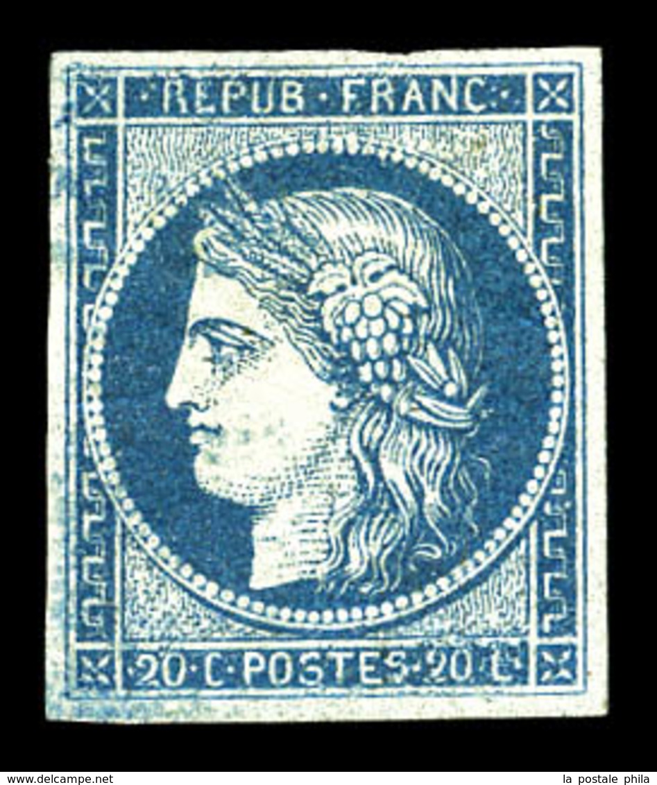 * N°8b, Non émis, 20c Bleu Sur Azuré. TB. R. (signé Brun/certificats)   Qualité: *  Cote: 4000 Euros - 1849-1850 Ceres