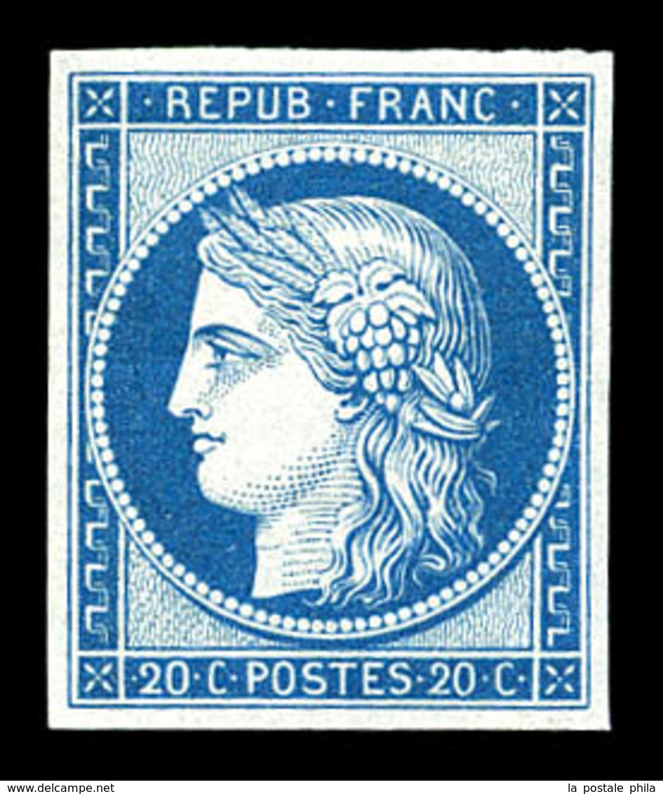 ** N°8f, Non émis, 20c Bleu Impression De 1862, Fraîcheur Postale, SUPERBE (certificat)   Qualité: ** - 1849-1850 Cérès