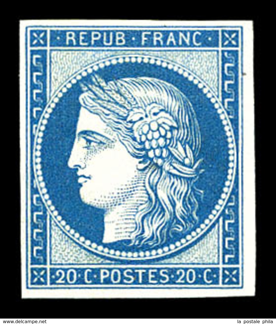 ** N°8f, Non émis, 20c Bleu Impression De 1862, Fraîcheur Postale, SUPERBE (certificat)   Qualité: ** - 1849-1850 Cérès