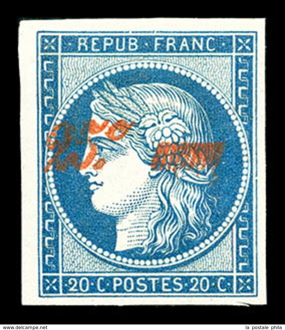 * N°8A, Non émis, 25c Sur 20c Bleu, Belles Marges Avec Petit Bord De Feuille Gauche, Neuf Avec Gomme. SUPERBE. R.R.R. (c - 1849-1850 Cérès