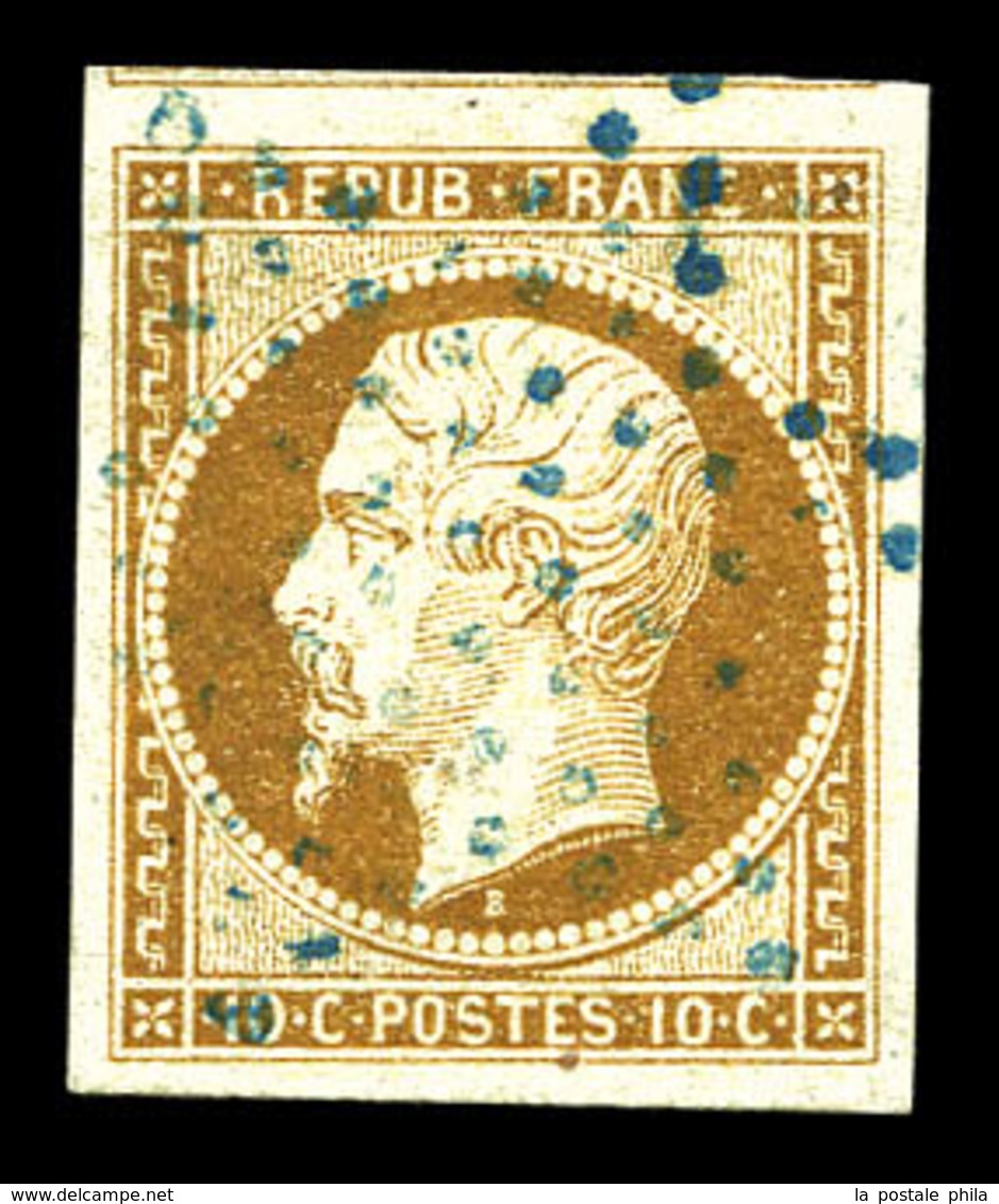 O N°9a, 10c Bistre-brun Oblitération étoile Bleue, Grandes Marges Avec Voisin. SUP. R. (signé Calves/certificat)  Qualit - 1852 Louis-Napoléon