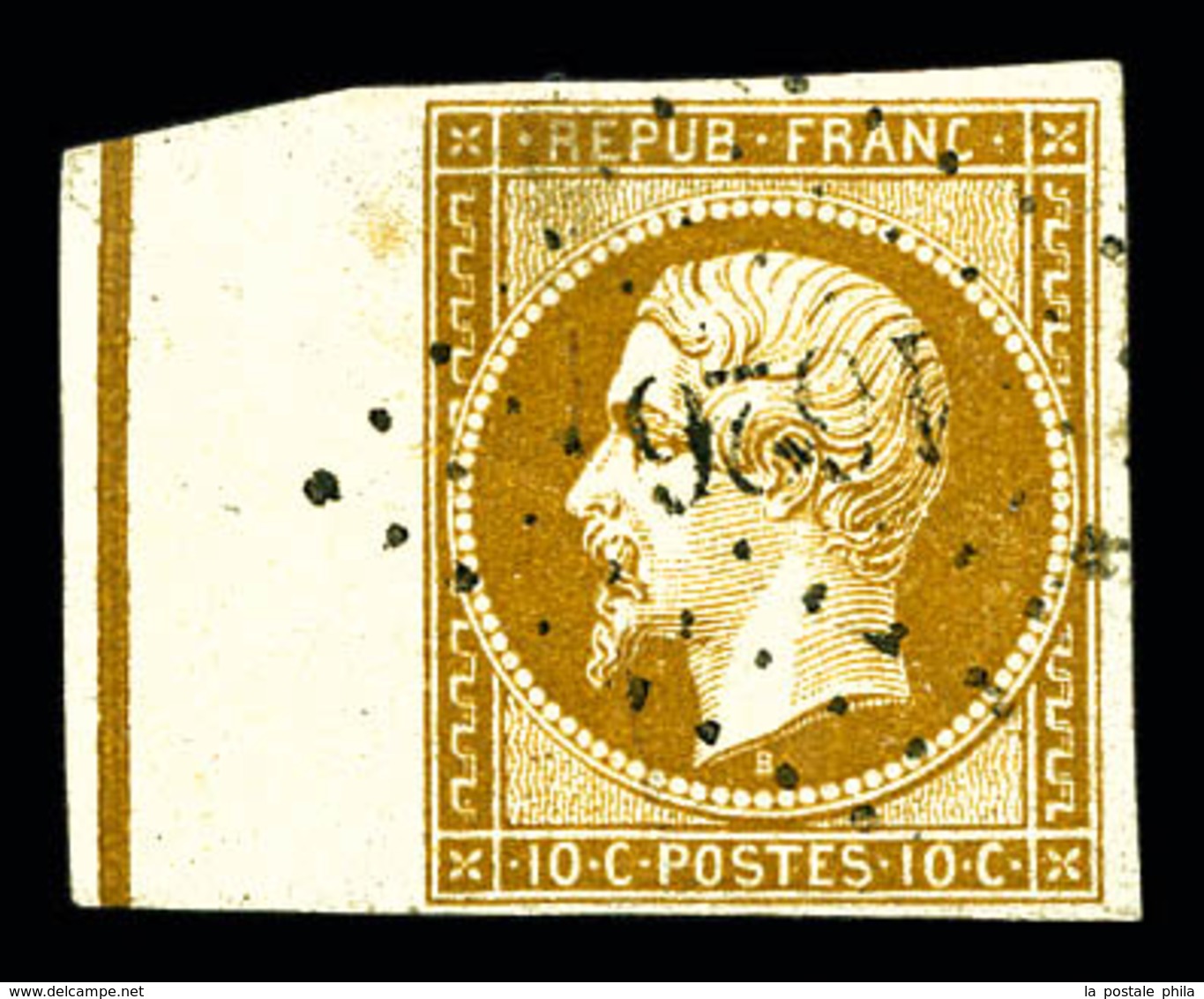 O N°9b, 10c Bistre-jaune, Bord De Feuille Latéral Gauche Avec Filet D'encadrement. TB. R. (signé/certificat)  Qualité: O - 1852 Louis-Napoléon