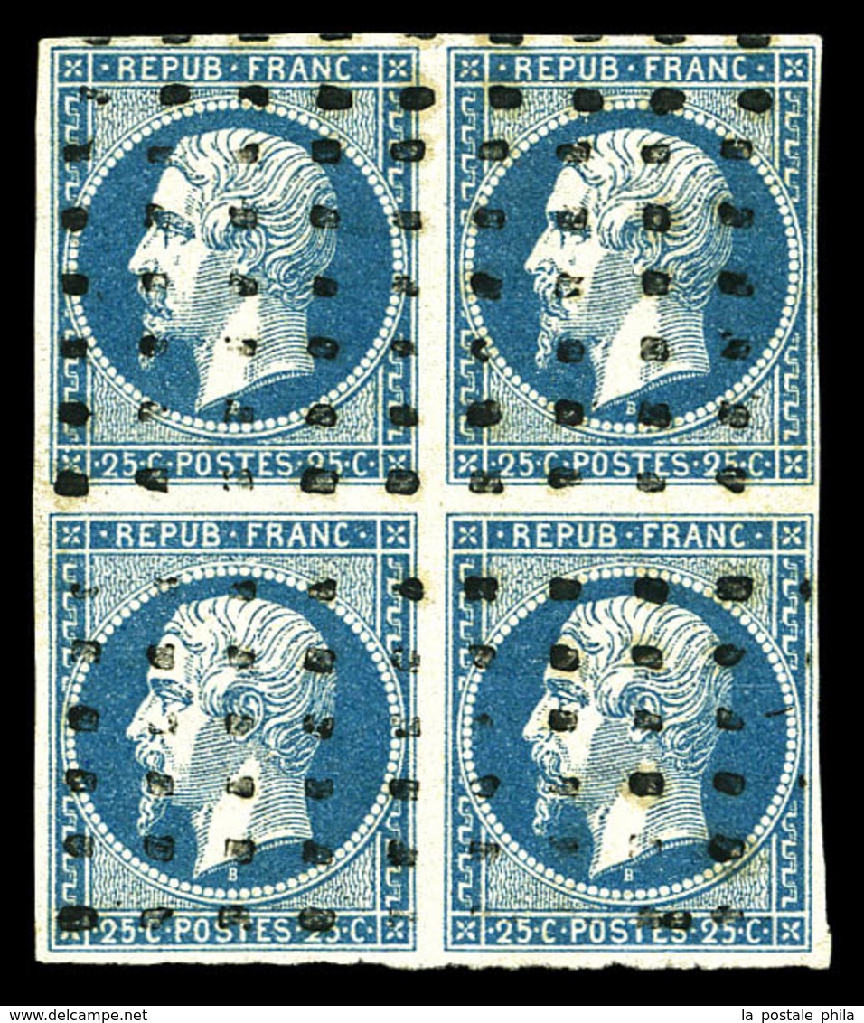O N°10, 25c Bleu En Bloc De Quatre Obl Gros Points, Très Frais. SUP (signé/certificat)  Qualité: O  Cote: 3000 Euros - 1852 Louis-Napoléon