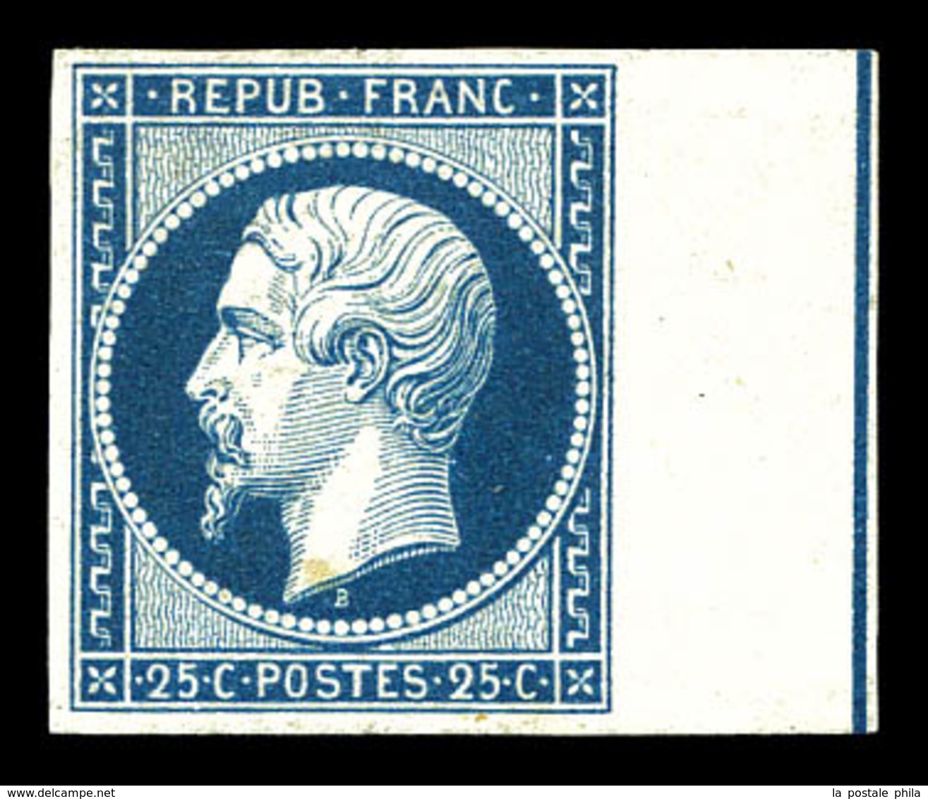(*) N°10b, 25c Bleu, Bord De Feuille Avec Filet D'encadrement, TB (signé Brun/certificat)  Qualité: (*)  Cote: 2000 Euro - 1852 Louis-Napoléon