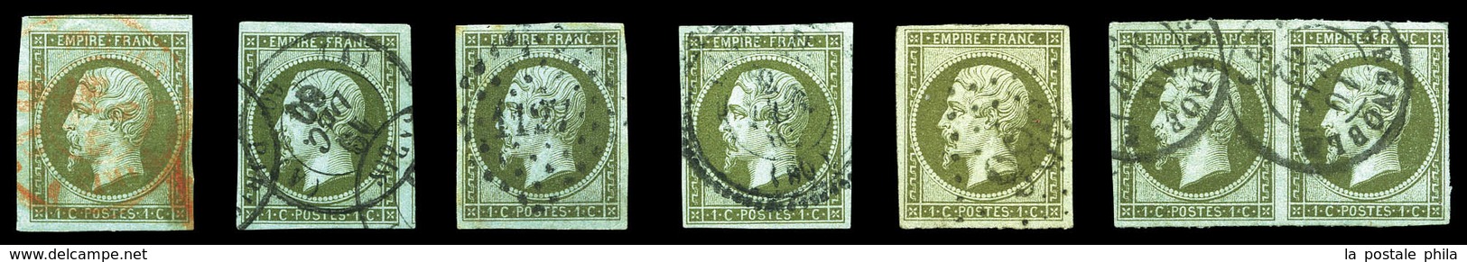 O 1c Empire, 7 Exemplaires Avec Nuances Et Oblitérations. TTB  Qualité: O - 1853-1860 Napoleon III