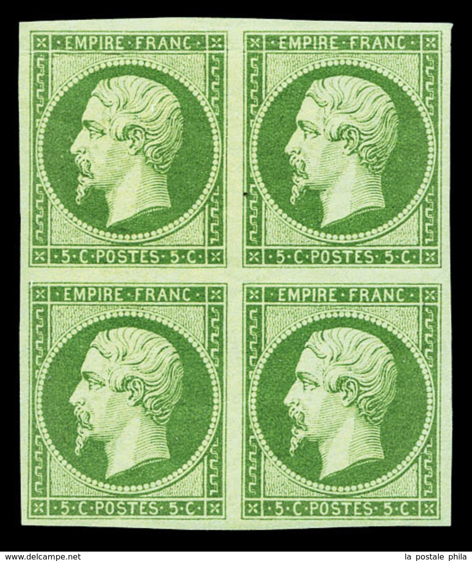 ** N°12, 5c Vert En Bloc De Quatre (2ex*), Quatre Belles Marges Et Jolie Nuance. SUP (signé Calves/certificat)  Qualité: - 1853-1860 Napoléon III.