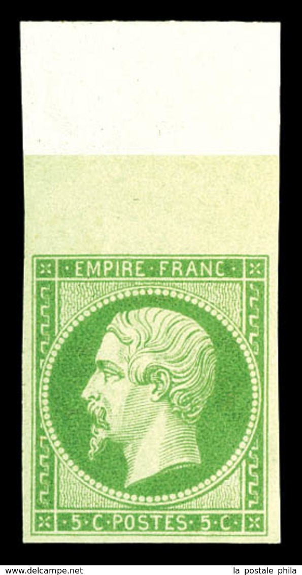 ** N°12, 5c Vert, Bord De Feuille, FRAÎCHEUR POSTALE, SUPERBE (certificat)  Qualité: ** - 1853-1860 Napoléon III.