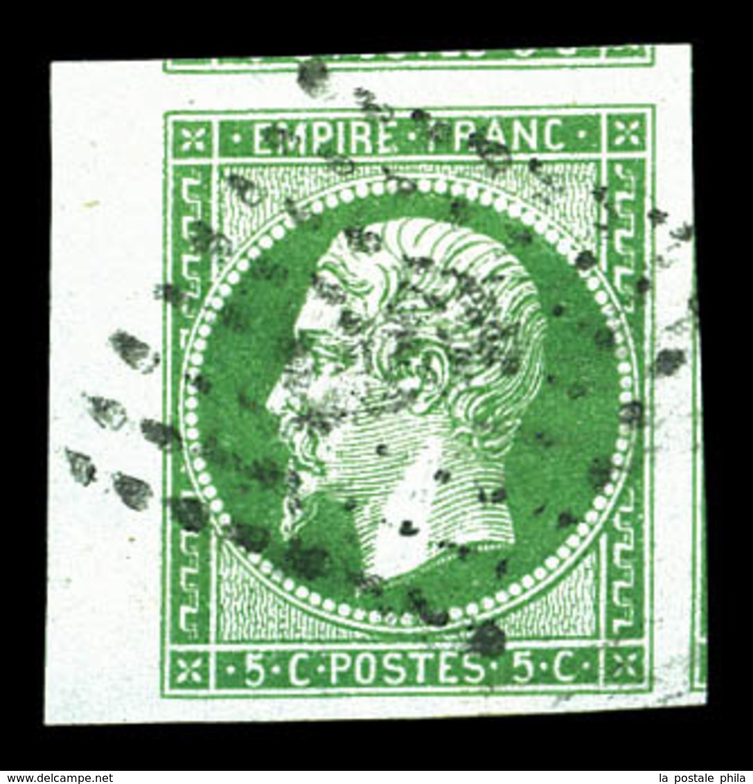 O N°12, 5c Vert, Grandes Marges, Bord De Feuille Latéral Droit. Pièce Choisie. SUP (certificat)  Qualité: O - 1853-1860 Napoléon III.