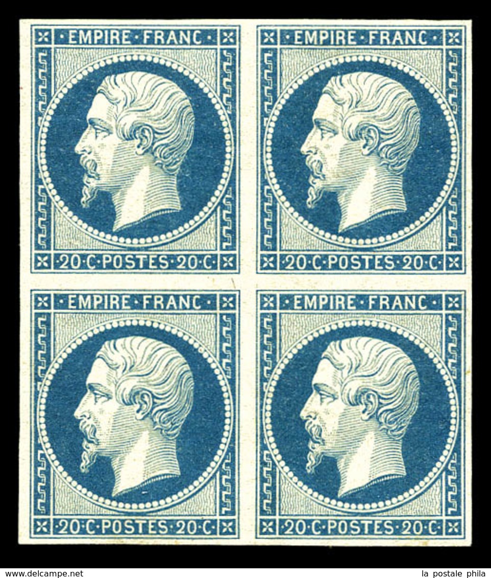 ** N°14Af, 20c Bleu Laiteux Type I, Bloc De Quatre, Fraîcheur Postale. SUP (signé Calves/certificat)  Qualité: ** - 1853-1860 Napoleone III