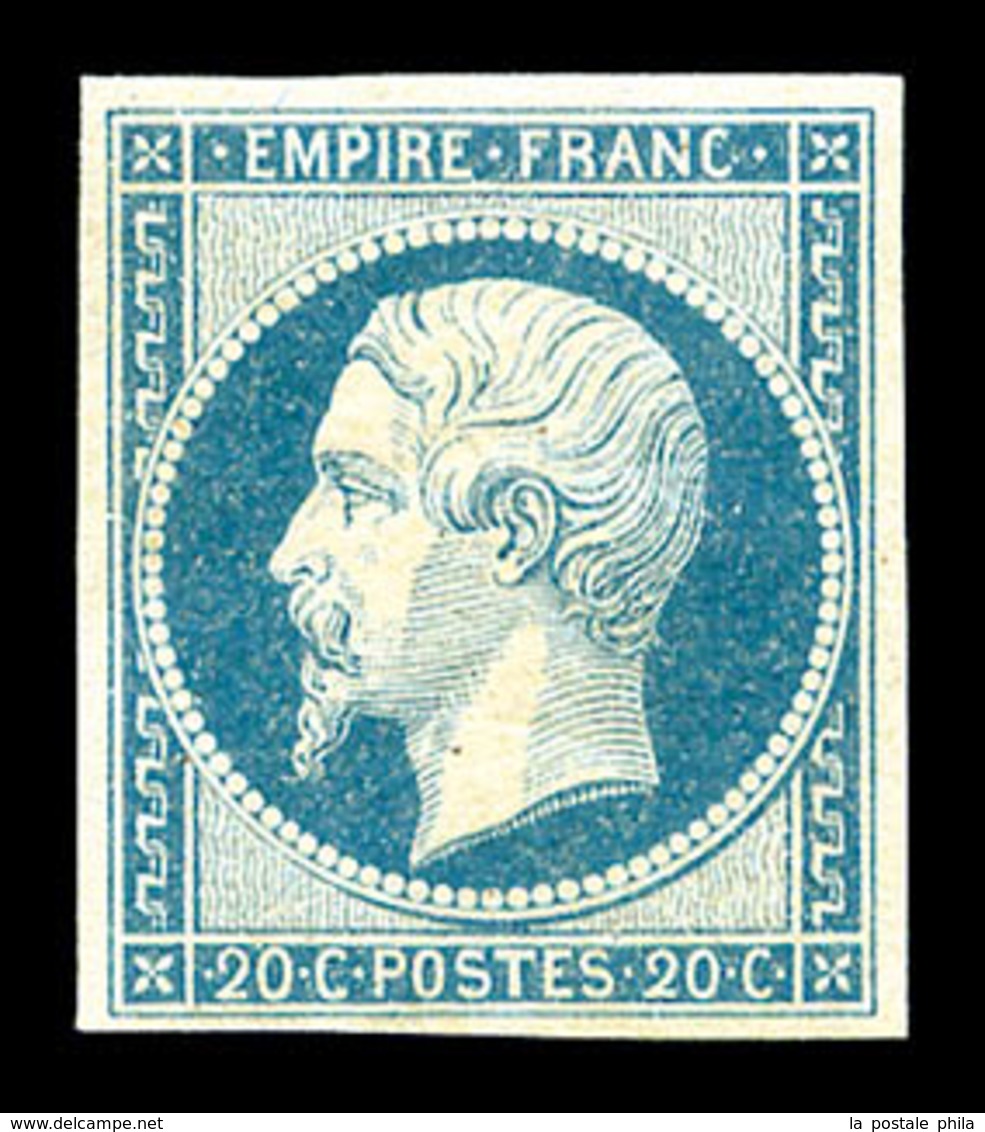 ** N°14Af, 20c Bleu Laiteux Type I, FRAÎCHEUR POSTALE, SUPERBE (signé Margues/certificat)  Qualité: ** - 1853-1860 Napoleon III