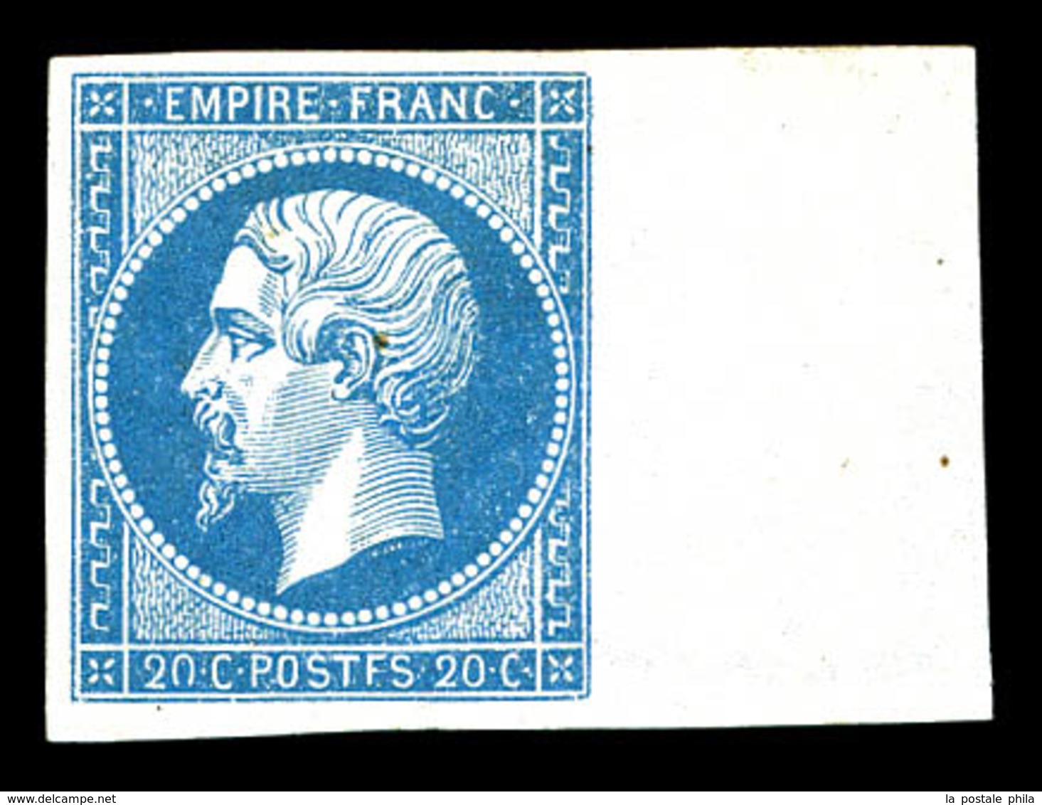 * N°14Ah, 20c Bleu: Variété 'POSTF', Bord De Feuille Latéral Droit, Fraîcheur Postale . SUP. R.R. (signé/certificat)  Qu - 1853-1860 Napoléon III