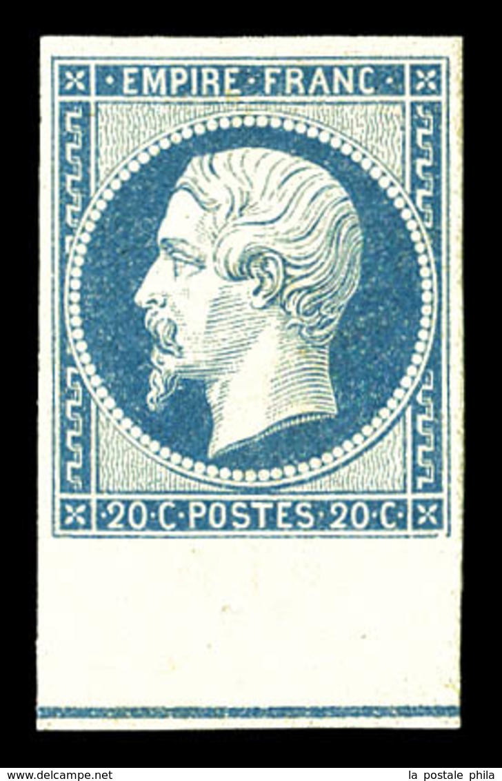 ** N°14Ai, 20c Bleu, Bord De Feuille Avec Filet D'encadrement. SUP (signé Brun/certificat)  Qualité: ** - 1853-1860 Napoléon III