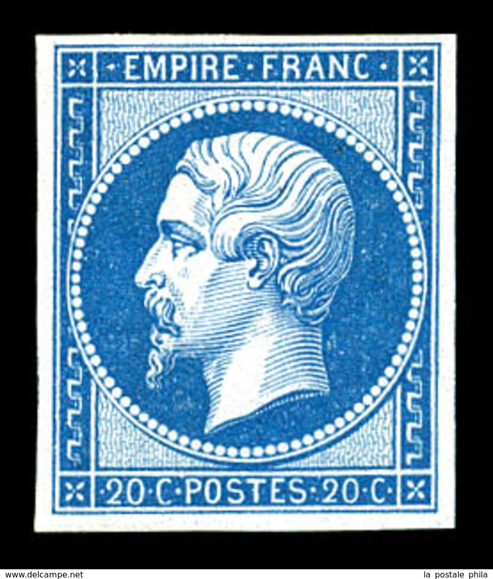 ** N°14B, 20c Bleu Type II, Fraicheur Postale. SUP (signé Calves/certificat)  Qualité: ** - 1853-1860 Napoleone III