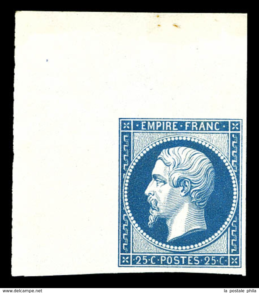 ** N°15c, 25c Bleu, Impression De 1862 Coin De Feuille, FRAÎCHEUR POSTALE, SUP (certificat)  Qualité: ** - 1853-1860 Napoléon III