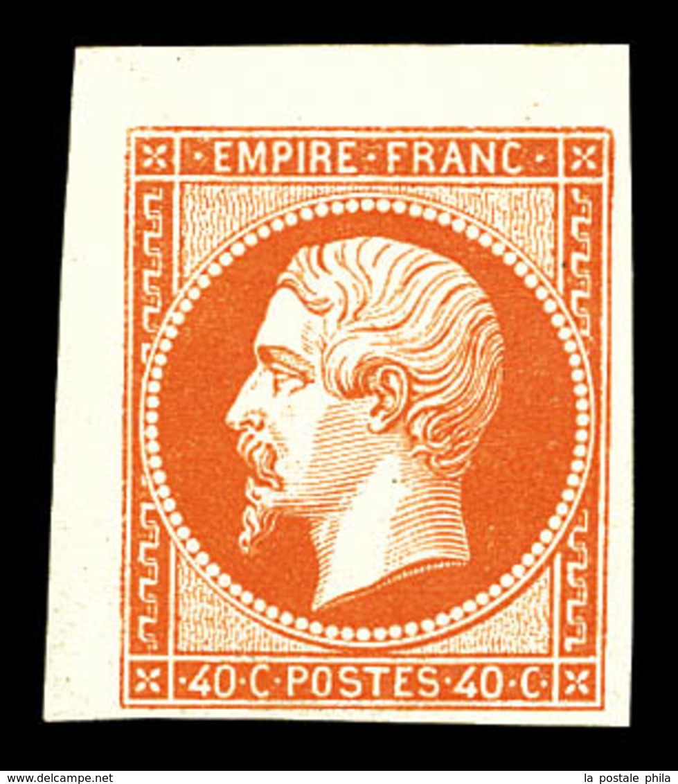 (*) N°16d, 40c Orange Vif, Impression Des Arts Et Métiers (tirage 300ex), Coin De Feuille. SUP (certificat)  Qualité: (* - 1853-1860 Napoleone III