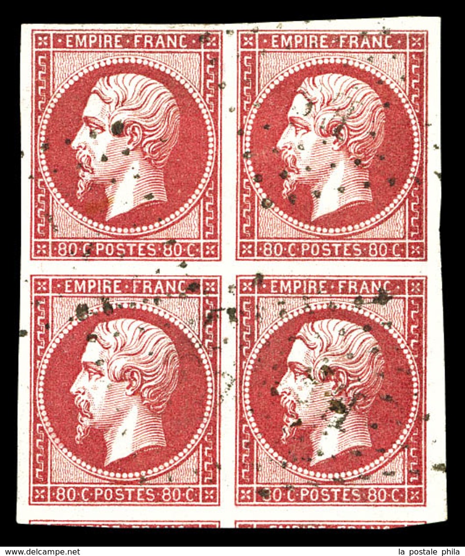 O N°17B, 80c Rose En Bloc De Quatre (2 Voisins), Très Frais, SUP (signé Brun/certificat)  Qualité: O  Cote: 800 Euros - 1853-1860 Napoléon III
