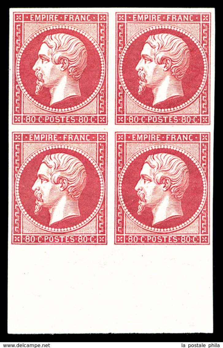 ** N°17Ba, 80c Rose-vif En Bloc De Quatre Bas De Feuille Integral (1ex*), Fraîcheur Postale. SUPERBE. R.R.R (signé Brun/ - 1853-1860 Napoleone III