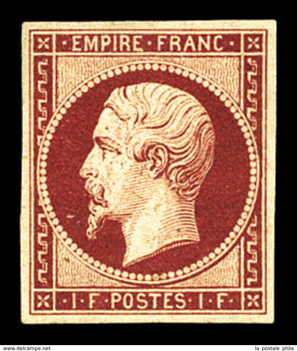 * N°18a, 1F Carmin Foncé, Fraîcheur Postale, Quasi **. SUPERBE. R.R. (signé Brun/certificats)  Qualité: *  Cote: 11500 E - 1853-1860 Napoléon III.