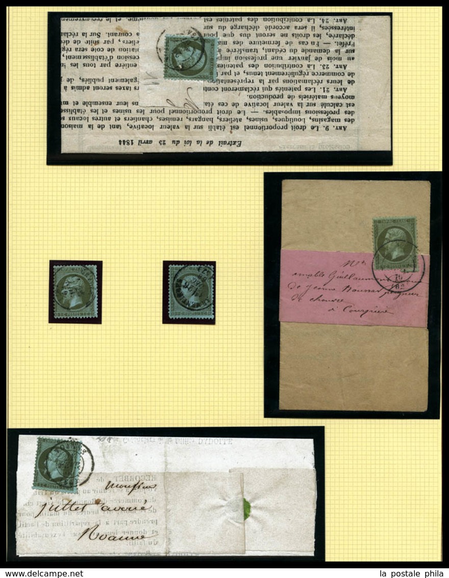 O N°19zz, 1c Olive: Ensemble Comprenant 3 Exemplaires Seuls Sur Lettres + 2 Ex Détachés. Très Belle Qualité D'ensemble   - 1862 Napoléon III.