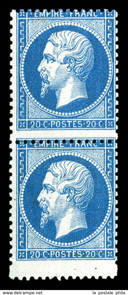 * N°22, 20c Bleu: Variété De Piquage, Timbre Plus Grand Tenant à Normal. TB (certificat)  Qualité: * - 1862 Napoleon III