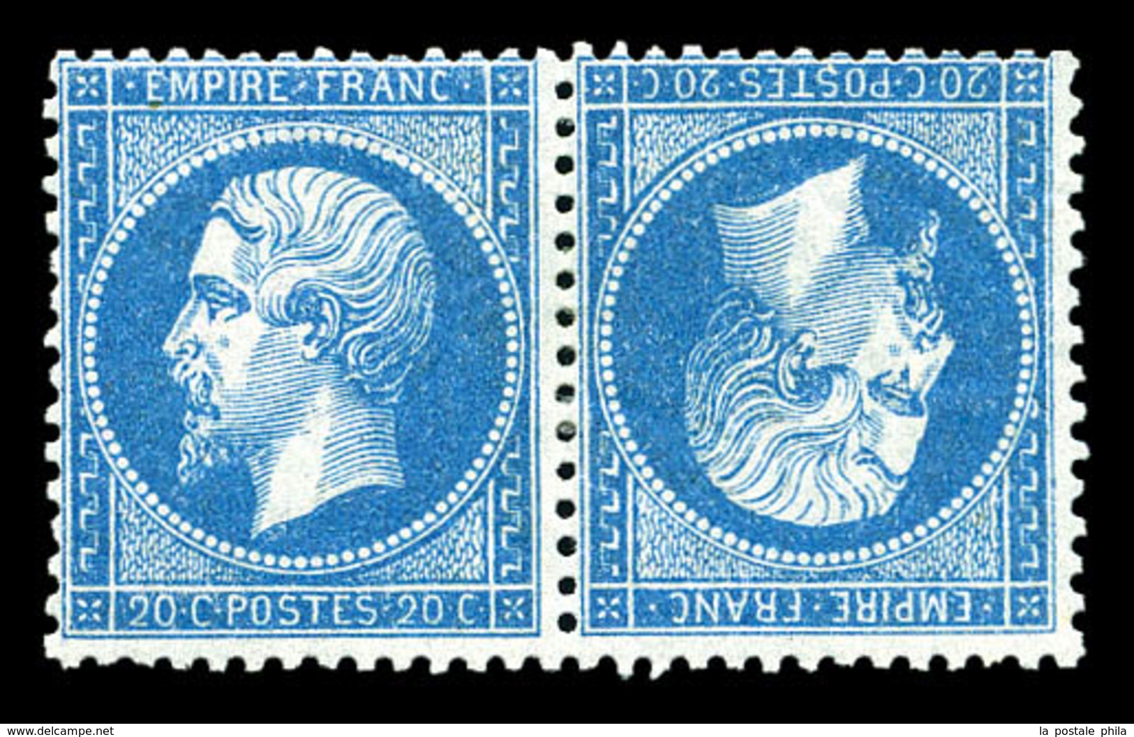 * N°22b, 20c Bleu En Paire Tête-bêche, Très Frais, R.R.R (signé/certificats)  Qualité: *  Cote: 6000 Euros - 1862 Napoleone III