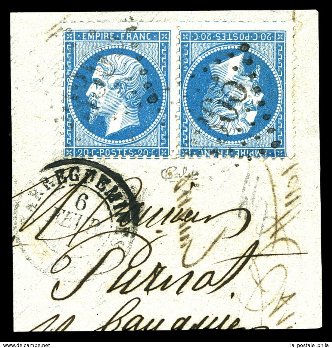 O N°22b, 20c Bleu En Paire Tête-bêche Horizontale Sur Son Support, TTB (signé Calves/certificat)  Qualité: O  Cote: 1400 - 1862 Napoléon III.