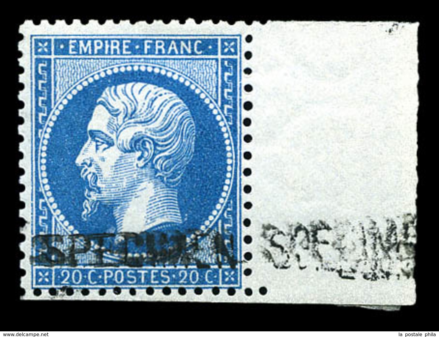 * N°22d, 20c Bleu Surchargé 'SPECIMEN', Bdf. TTB (certificat)  Qualité: *  Cote: 400 Euros - 1862 Napoléon III.