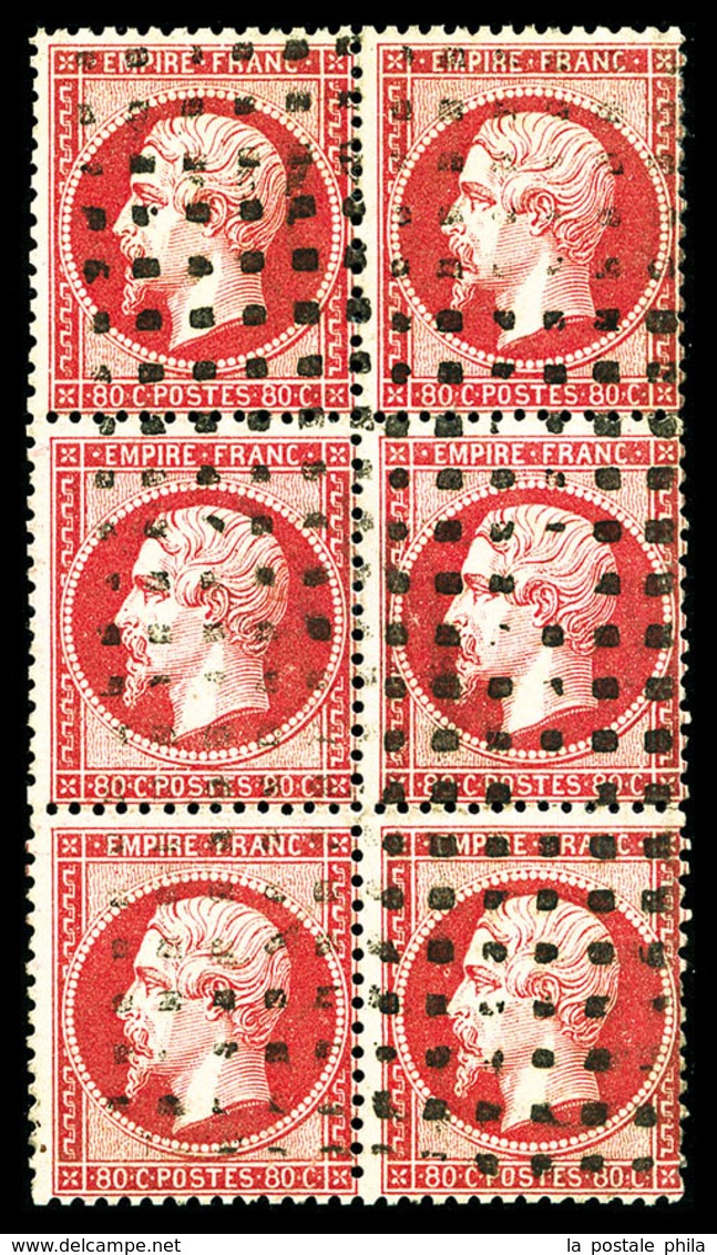 O N°24, 80c Rose, BLOC DE SIX, Oblitération Gros Points, Très Jolie Pièce, Rare (signé Margues/certificat)  Qualité: O - 1862 Napoléon III