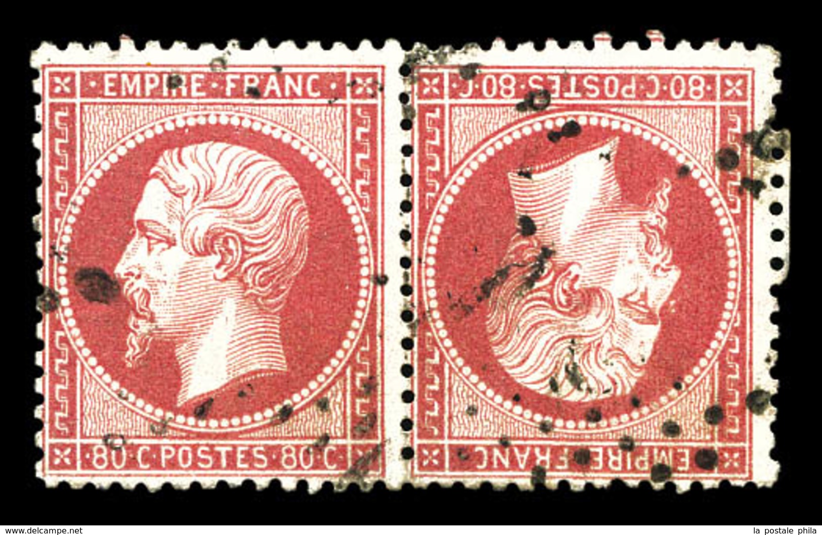 O N°24b, 80c Rose En Paire Tête-bêche, Oblitération Légère. SUPERBE. R.R. (signé Calves/Brun/certificats)  Qualité: O  C - 1862 Napoléon III.