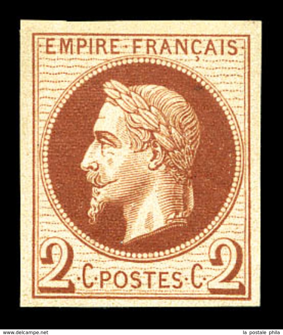 ** N°26Af, 2c Brun Non Dentelé, Impression De Rothschild, SUP (certificat)  Qualité: ** - 1863-1870 Napoleone III Con Gli Allori