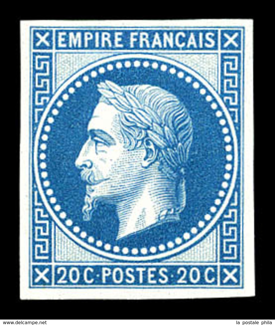 ** N°29Ab, 20c Bleu Non Dentelé, Impression De Rothschild, SUP (certificat)  Qualité: ** - 1863-1870 Napoléon III Lauré