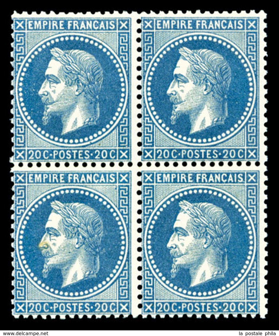 ** N°29B, 20c Bleu Type II En Bloc De Quatre, Fraîcheur Postale, SUP (certificat)  Qualité: ** - 1863-1870 Napoleone III Con Gli Allori