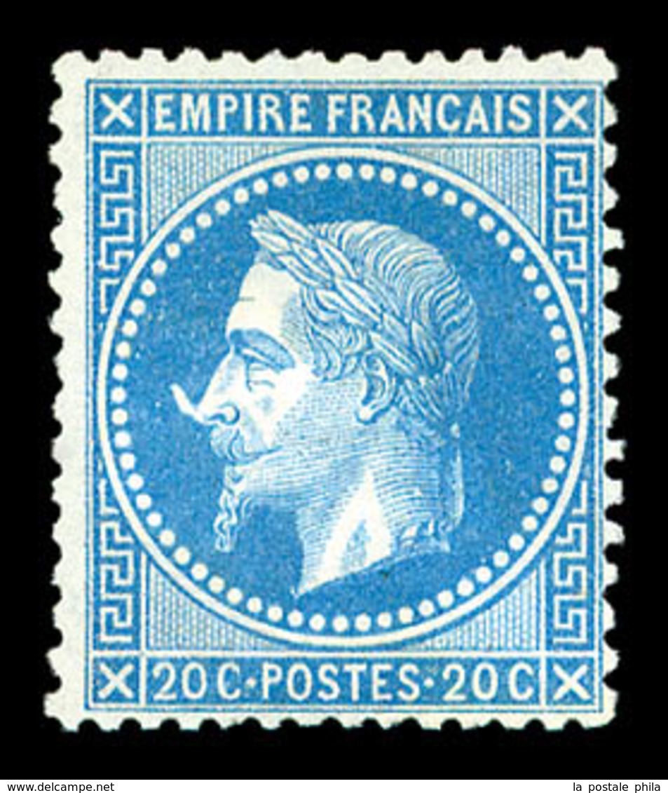 (*) N°29Bb, 20c Bleu, Variété "A LA CORNE", TTB (certificat)  Qualité: (*) - 1863-1870 Napoleone III Con Gli Allori