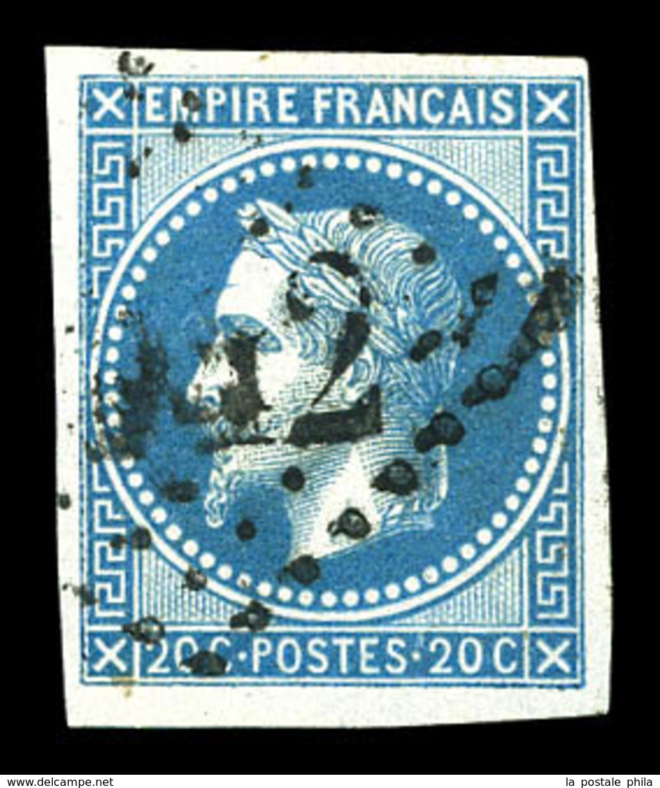 O N°29Be, 20c Bleu NON DENTELE LEBAUDY Obl Losange Gros Chiffres. SUP. R. (certificats)  Qualité: O  Cote: 4600 Euros - 1863-1870 Napoléon III. Laure