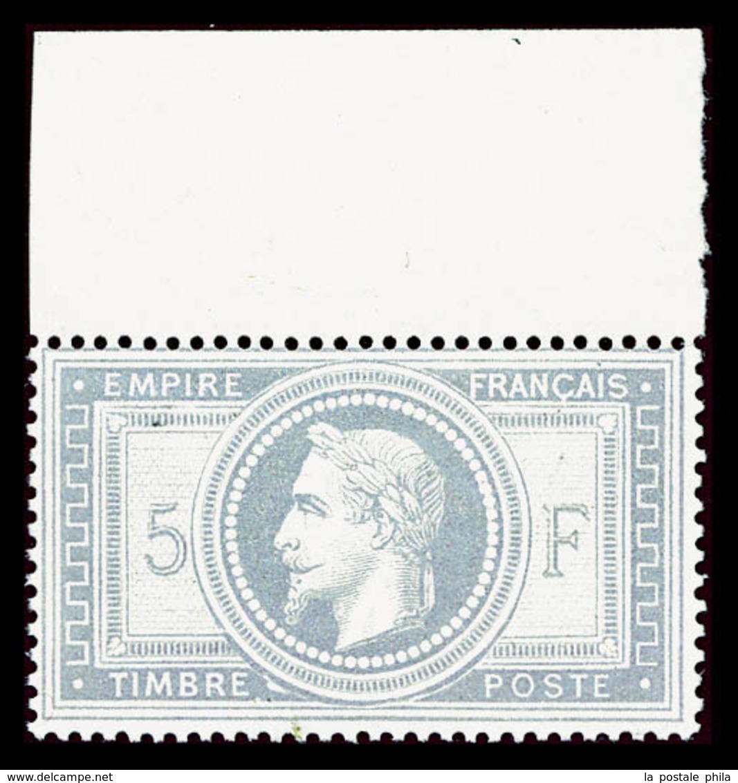 ** N°33a, 5F Gris Bleu, Bord De Feuille Supérieur, Fraîcheur Postale, SUPERBE. R.R.R (signé Calves/certificats)  Qualité - 1863-1870 Napoleon III Gelauwerd