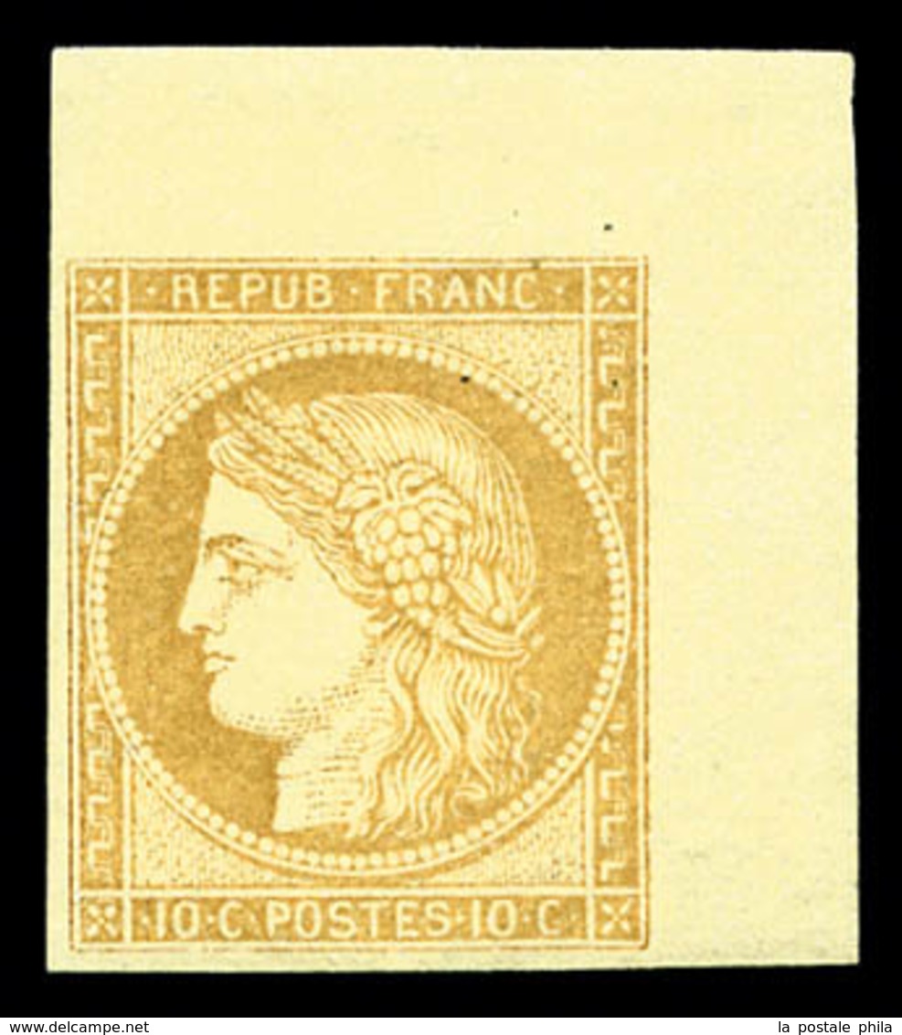 ** N°36c, Granet: 10c Bistre-jaune Non Dentelé Coin De Feuille, SUPERBE (signé/certificat)  Qualité: ** - 1870 Siege Of Paris