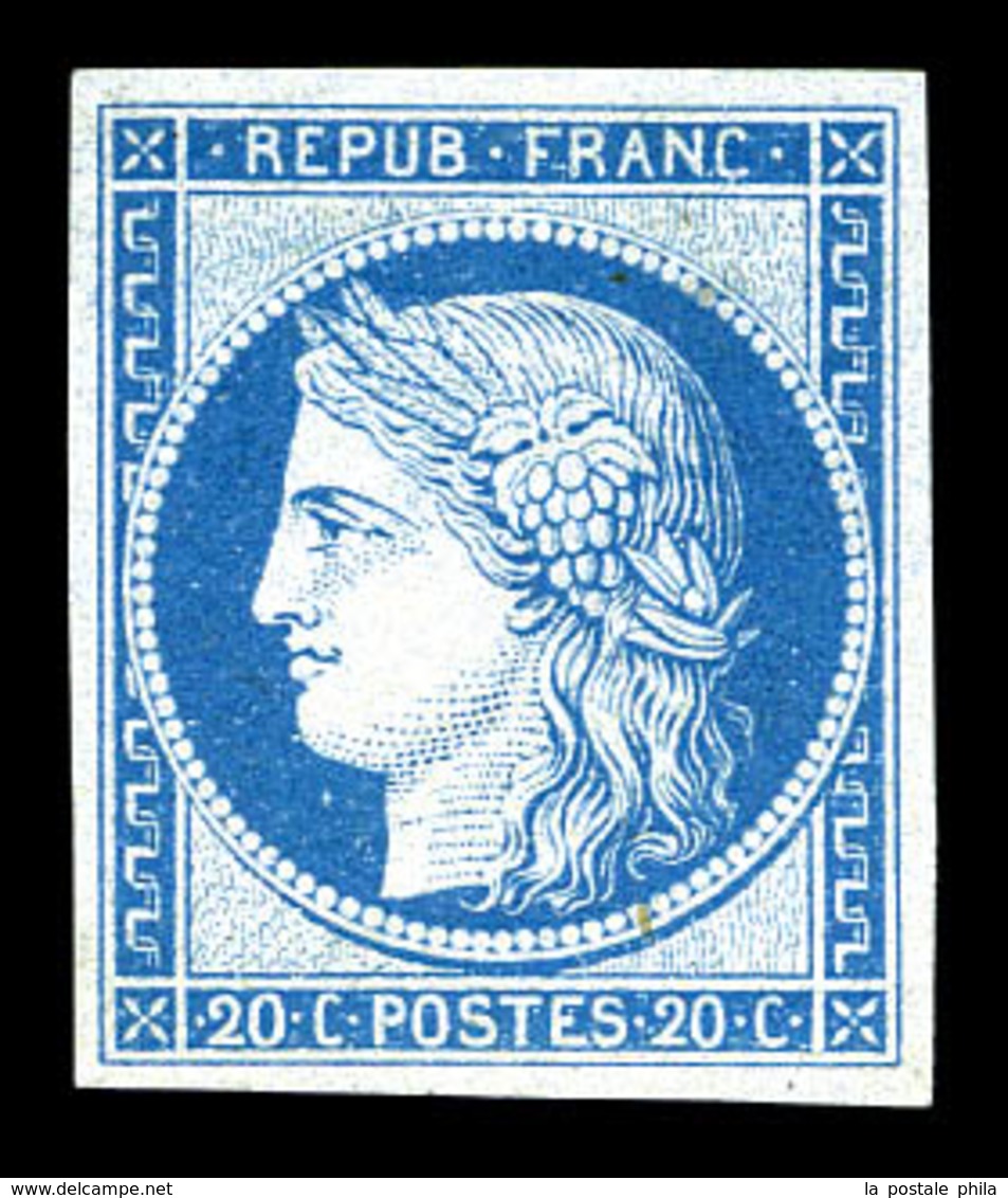 * N°37f, 20c Bleu, Impression De GRANET Non Dentelé, Fraîs, TTB (certificat)  Qualité: *  Cote: 500 Euros - 1870 Siège De Paris