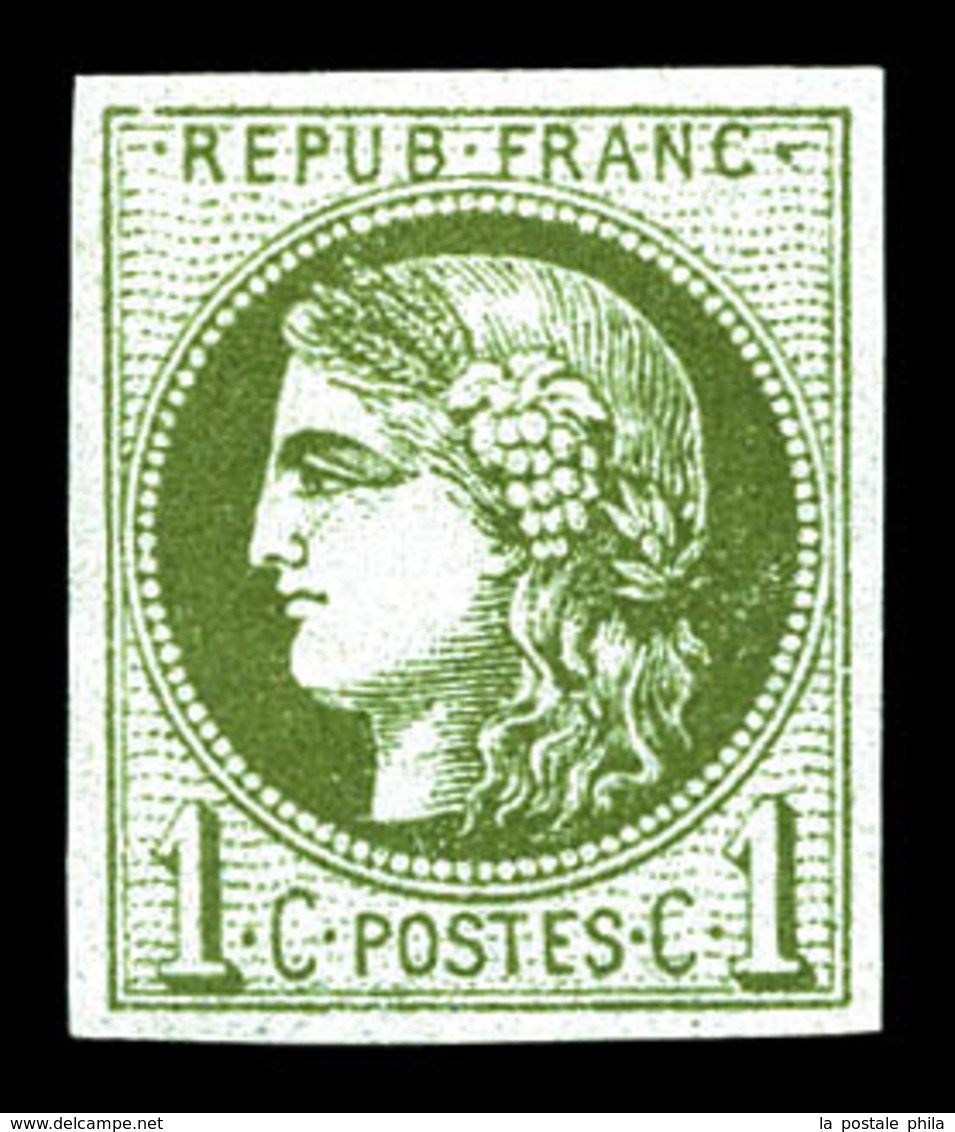 ** N°39Ba, 1c Olive Foncé Rep 2, Fraîcheur Postale. SUP (certificat)  Qualité: ** - 1870 Emission De Bordeaux