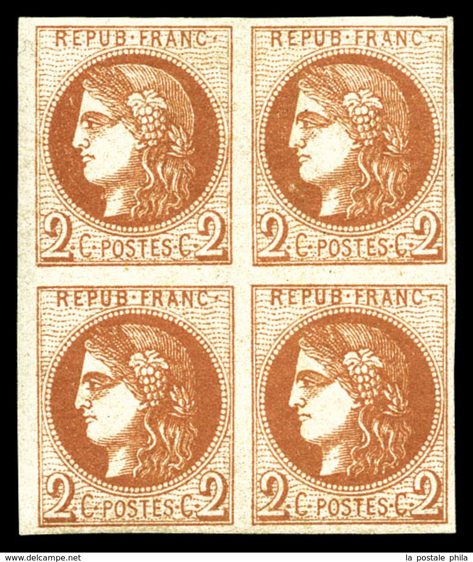 ** N°40B, 2c Brun-rouge En Bloc De Quatre, Belles Marges (2ex*), Fraîcheur Postale. SUP (signé Calves/certificat)  Quali - 1870 Emission De Bordeaux