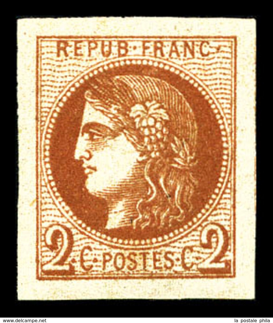 * N°40B, 2c Brun-rouge Report 2, Quatre Grandes Marges. TTB (signé Calves/Scheller/certificat)  Qualité: * - 1870 Bordeaux Printing