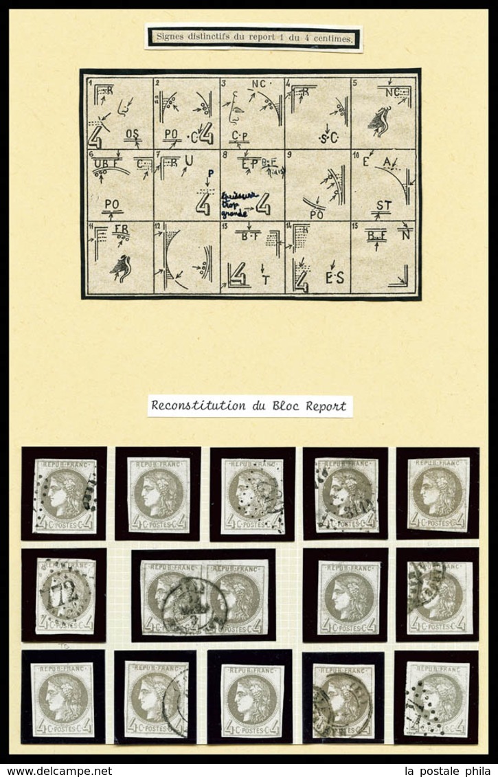 O N°41A, 4c Gris Report 1, Exceptionnelle Reconstitution Du Bloc Report De 15 Exemplaires Dont 5 Valeurs Neuves Et 10 Ob - 1870 Ausgabe Bordeaux