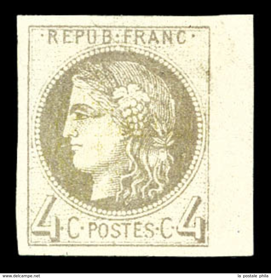 (*) N°41Aa, 4c Gris-jaunâtre Report 1 (position 10 Du Bloc Report) Bord De Feuille, Pli Diagonal, Très Jolie Présentatio - 1870 Ausgabe Bordeaux