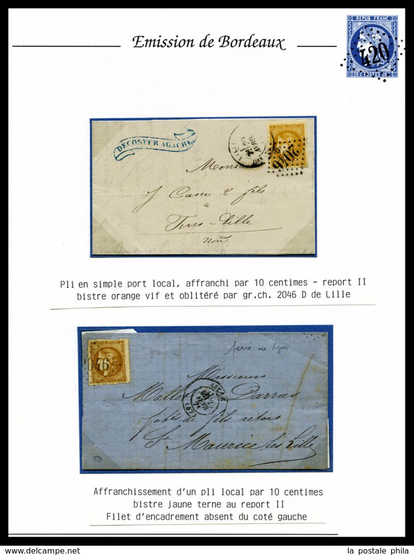 O 10c Bordeaux: Collection Composée De 11 Lettres Et 12 Détachés Dont Nombreuses Nuances (bistre Verdâtre...), Oblitérat - 1870 Ausgabe Bordeaux