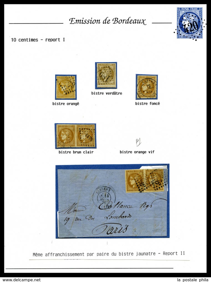 O 10c Bordeaux: Collection Composée De 11 Lettres Et 12 Détachés Dont Nombreuses Nuances (bistre Verdâtre...), Oblitérat - 1870 Ausgabe Bordeaux