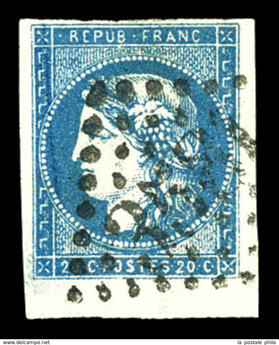 O N°44A, 20c Bleu Type I Report 1, Bas De Feuille. SUP (signé Scheller/certificat)  Qualité: O  Cote: 850 Euros - 1870 Ausgabe Bordeaux